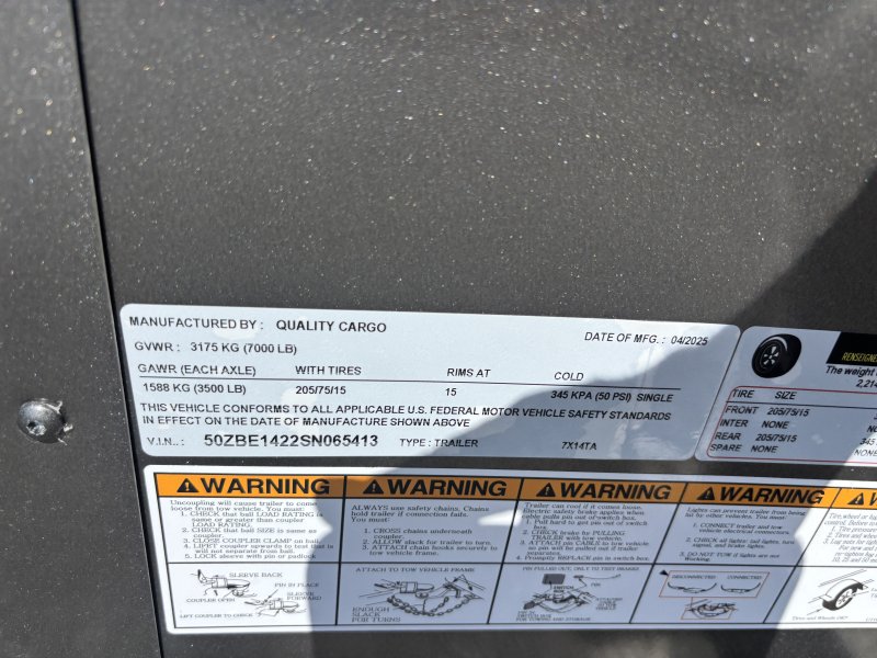 2025 Quality Cargo 7x14 Enclosed Trailer STD Ramp 7K GVWR - Image 11