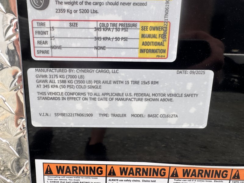 2026 Cynergy 6x12 Enclosed Trailer STD Ramp 7K GVWR - Image 2