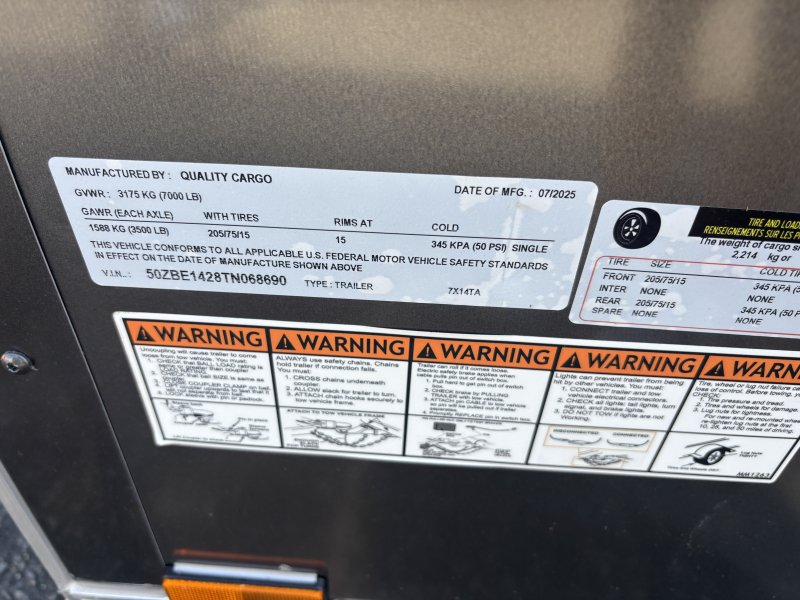 2026 Quality Cargo 7x14 Enclosed Trailer STD Ramp 7K GVWR - Image 8