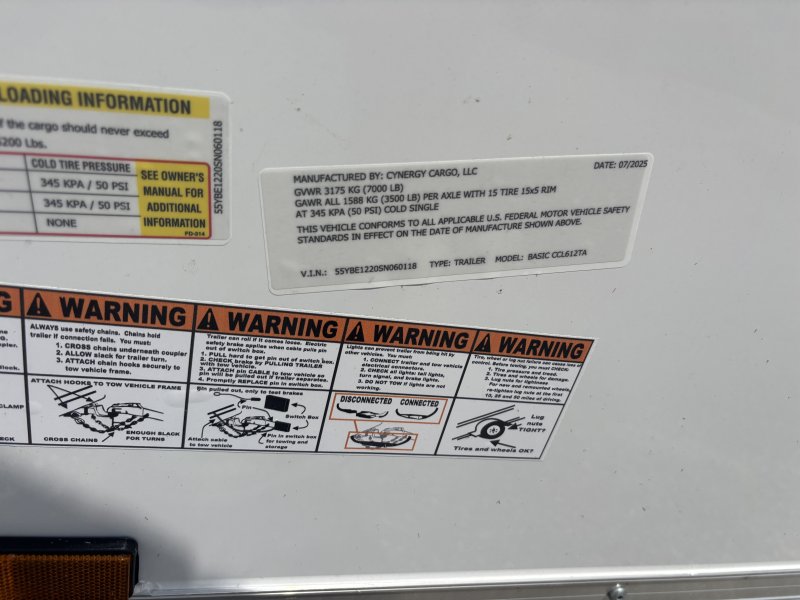 2025 Cynergy 6x12 Enclosed Trailer STD Barn Door 7K GVWR - Image 6