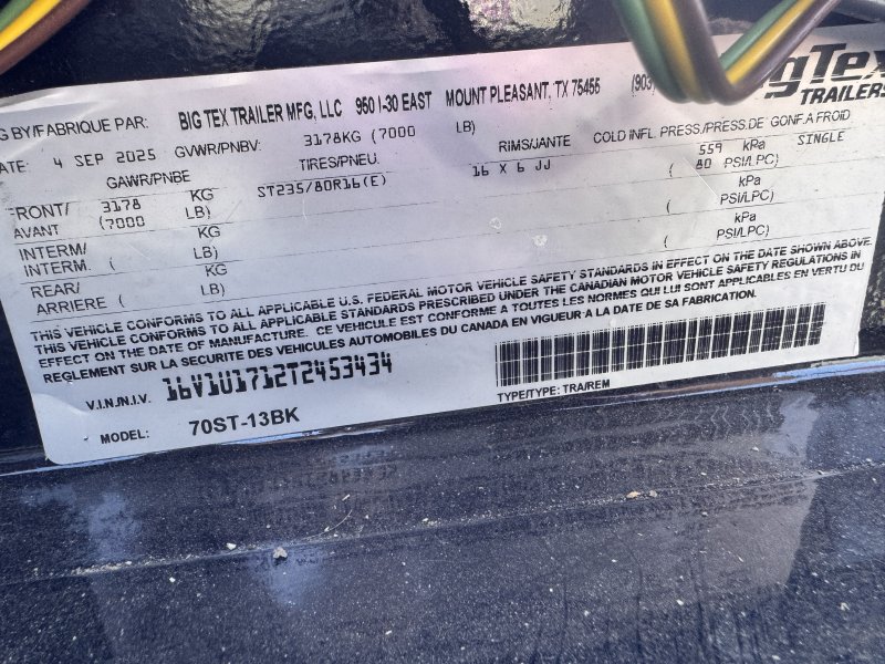 2026 Big Tex 70ST 7x13 Equipment Trailer Single-Axle Tilt 7K GVWR - Image 2