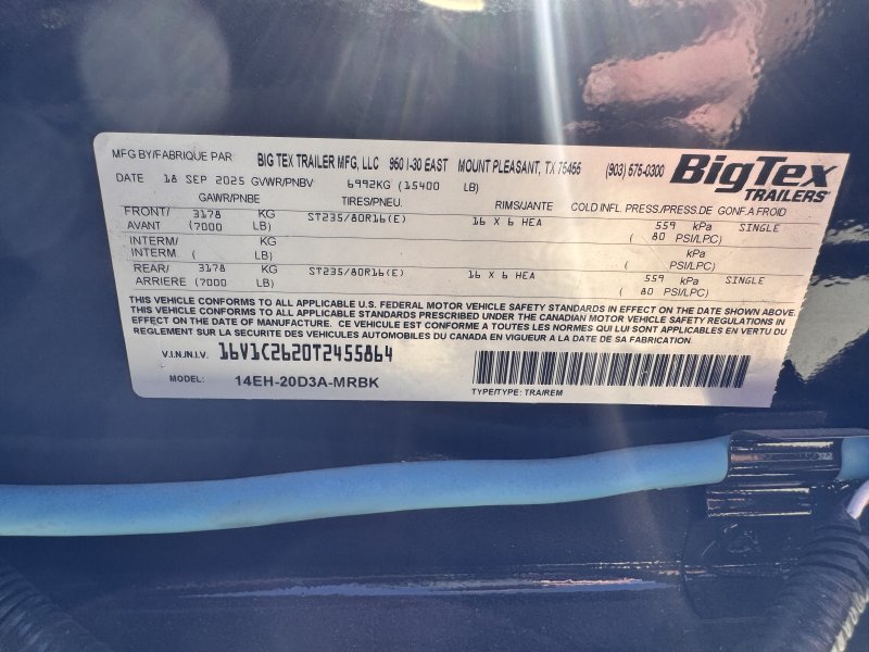 2026 Big Tex 14EH 7x20 Equipment Trailer Mega Ramps 15.4K GVWR - Image 2