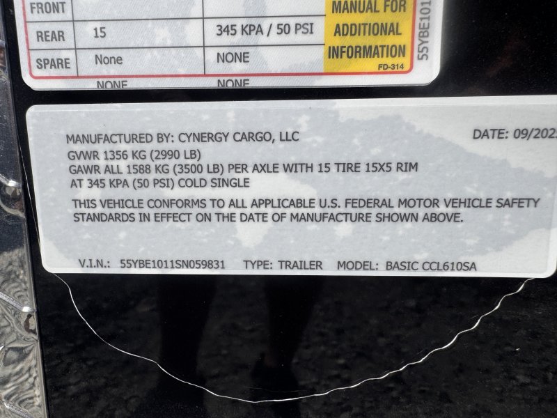 2025 Cynergy 6x10 Enclosed Trailer STD Barn Door 3K GVWR - Image 2