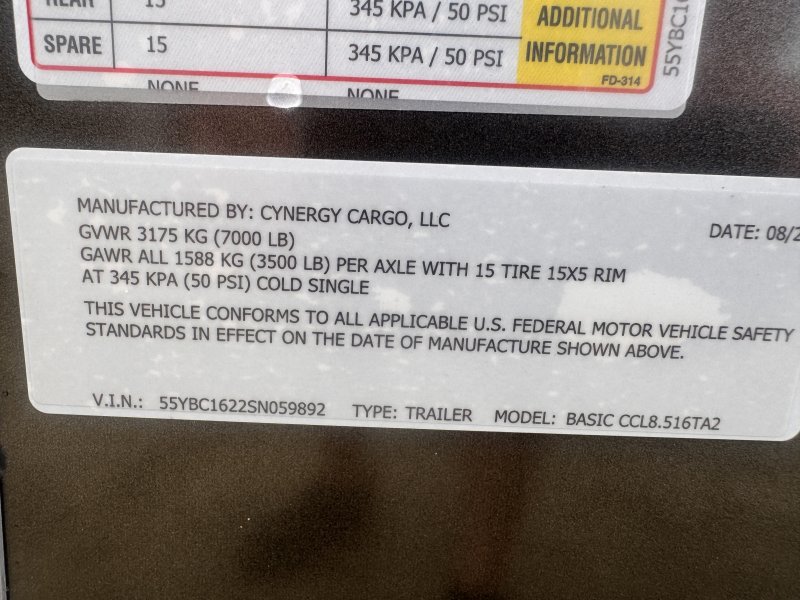 2025 Cynergy 8.5x16 Enclosed STD Ramp 7K - Image 2
