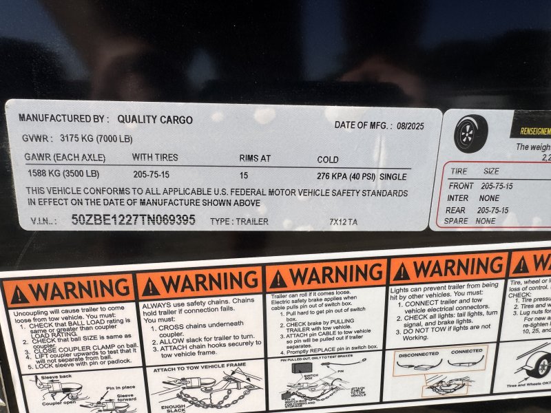 2026 Quality Cargo 7x12 Enclosed Trailer STD Ramp 7K GVWR - Image 2