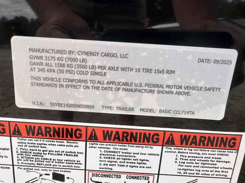 2025 Cynergy 7x14 Enclosed Trailer STD Ramp 7K GVWR - Image 2