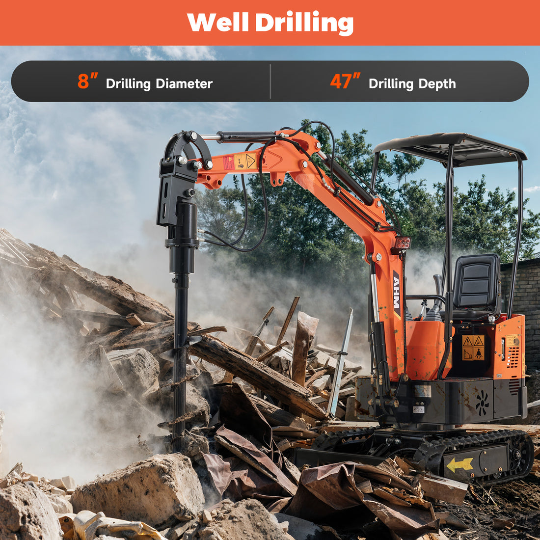 8" Hydraulic Auger Drill Attachment for Mini Excavator with 45" Depth 8" Hydraulic Auger Drill Attachment for Mini Excavator 45" Depth