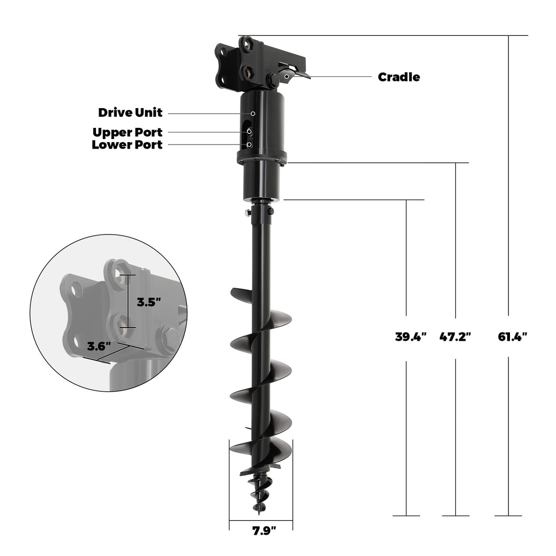 8" Hydraulic Auger Drill Attachment for Mini Excavator with 45" Depth 8" Hydraulic Auger Drill Attachment for Mini Excavator with 45" Depth - Image 2